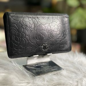 CHANEL Leather Camellia Embossed